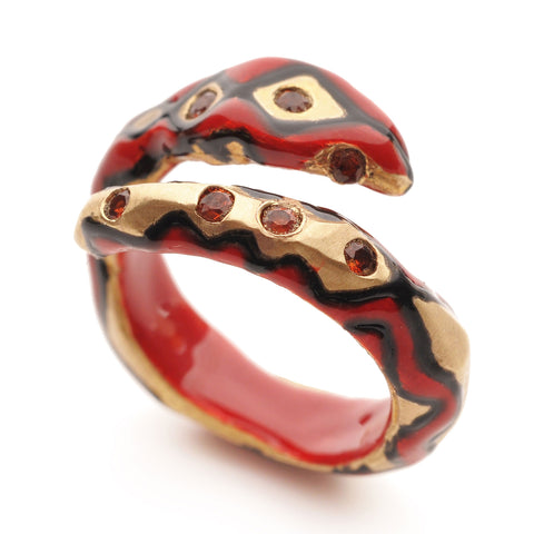 Enameled ANGULAR SNAKE with Garnets